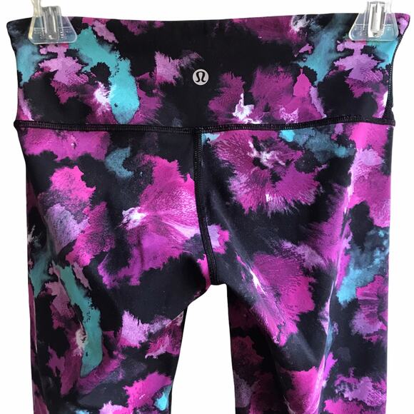 Lululemon Wunder Under Crops Midnight Bloom Leggings Size 4 Running Tights - Picture 8 of 13